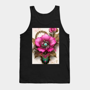 Steampunk Floral with Brilliant Green Tank Top